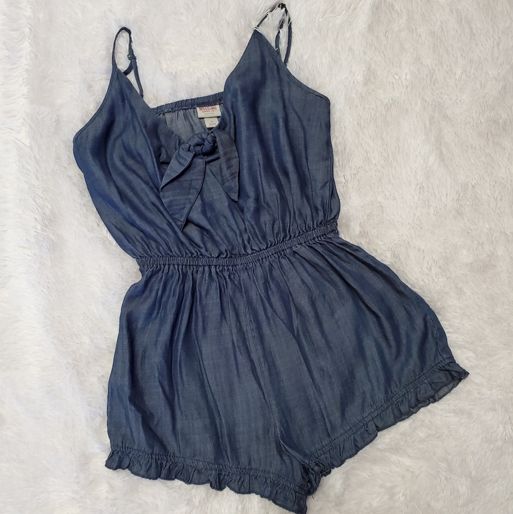 DENIM TANK TOP RUFFLE EDGE SHORTS ROMPER - Picture 6 of 8